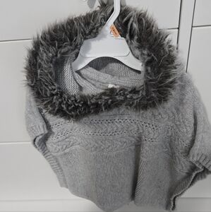 Baby GAP Gray Cowl Neck Sweater with Faux Fur Trim